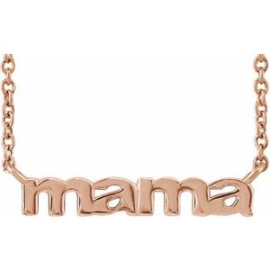 14K Rose Gold 19.4 X 4.19 Mm 16 In Polished Petite Mama Necklace
