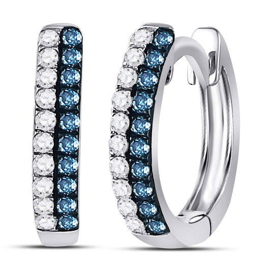 10K White Or Yellow Gold Womens Round Blue Color Enhanced Diamond Earrings