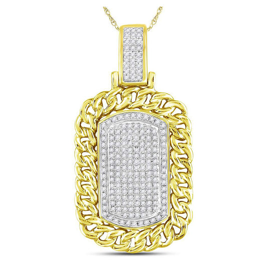 10K Yellow Gold Mens Round Diamond Curb Link Dog Tag Charm Pendant 5/8 Cttw, Length: 1.58 In, Width: 0.84 In