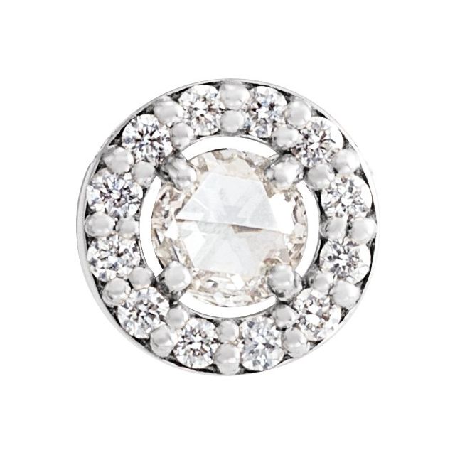 14K White Gold Round  3Mm  Vs/Si1, I1, Ghi, G-H Polished 1/8 Ctw Rose-Cut Natural Diamond Halo-Style Pendant Slide