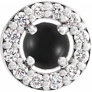 Sterling Silver Round 4Mm G-H I1 Cabochon Natural Onyx And .06 Ctw Natural Diamond Halo-Style Pendant Slide