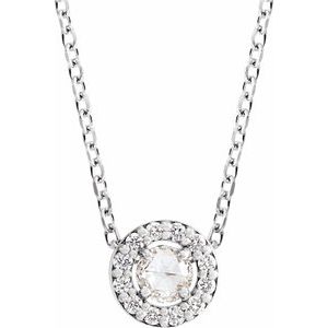 14K White Gold Round 3Mm G-H Vs/Si1 1/8 Ctw Natural Rose-Cut Natural Diamond Halo-Style Necklace, Length: 18 In