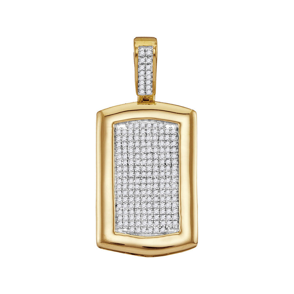 10K Yellow Gold Mens Round Diamond Dog Tag Cluster Charm Pendant 1/2 Cttw, Length: 1.44 In, Width: 0.69 In