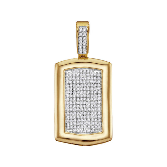 10K Yellow Gold Mens Round Diamond Dog Tag Cluster Charm Pendant 1/2 Cttw, Length: 1.44 In, Width: 0.69 In