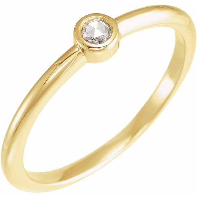 14K Rose Or White Or Yellow Gold Round 3 Mm Polished 1/10 Ct Natural Diamond Solitaire Rose-Cut Stackable Ring, Size 7