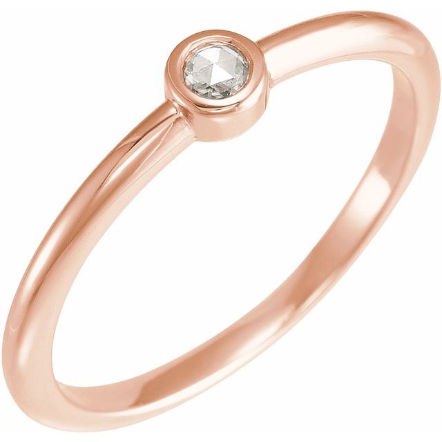 14K Rose Or White Or Yellow Gold Round 3 Mm Polished 1/10 Ct Natural Diamond Solitaire Rose-Cut Stackable Ring, Size 7