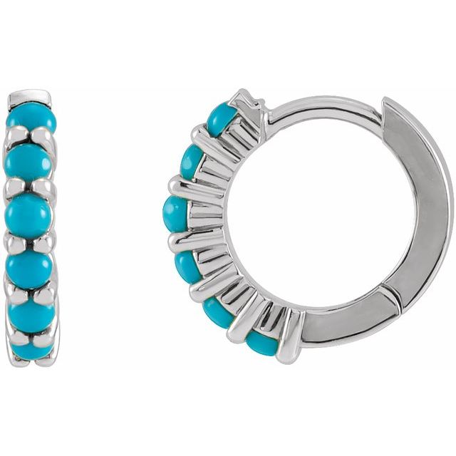 14K Yellow Or White Gold Or Sterling Silver Round 12.21 Mm X 2.32 Mm 2 Mm Hinged Polished Natural Gemstone Cabochon Hinged Hoop Earring