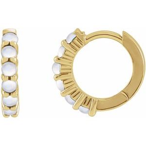 14K Yellow Gold Each Round Shape 2 Mm Natural Rainbow Moonstone Cabochon Hinged Hoop Earring, Length: 12.21 Mm, Thickness: 2.32 Mm