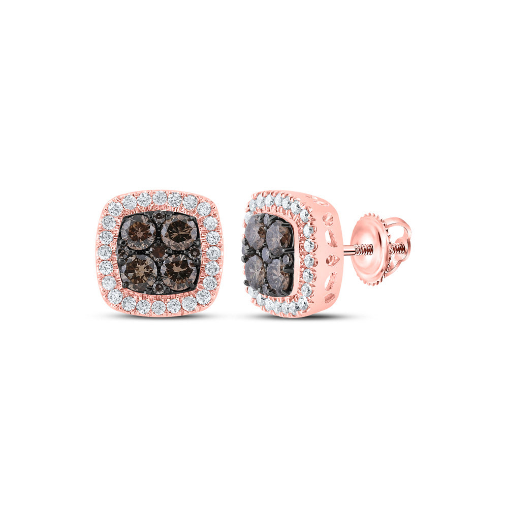 10K Rose Gold Womens Round Brown Diamond Square Earrings 1/2 Cttw