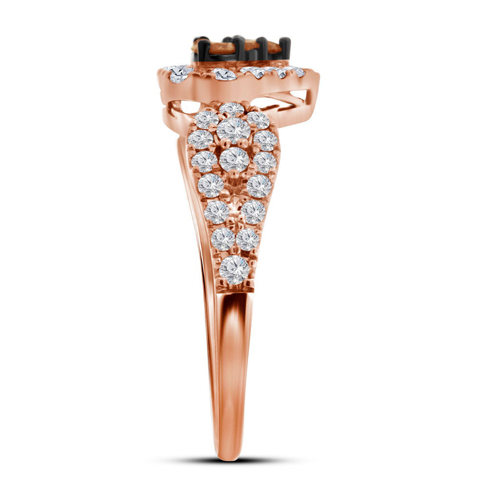 10K Rose Gold Womens Round Brown Diamond Heart Cluster Ring 3/4 Cttw, Womens Size: 5-10