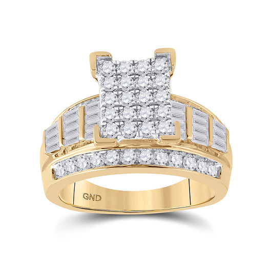 10K Yellow Gold Round Diamond Cluster Bridal Wedding Engagement Ring 1-1/2 Cttw, Womens Size: 5-10