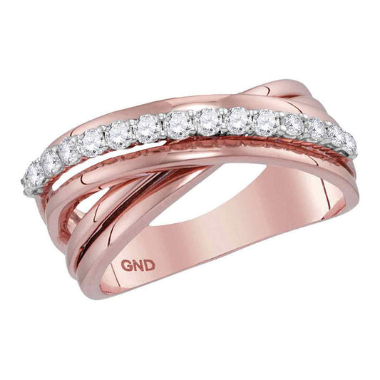 14K Rose Gold Womens Round Diamond Crossover Band Ring 3/8 Cttw, Womens Size: 5-10