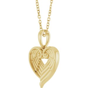 14K Yellow Gold 19 X 12.5 Mm 16-18 In Polished Angel Wing Heart Necklace