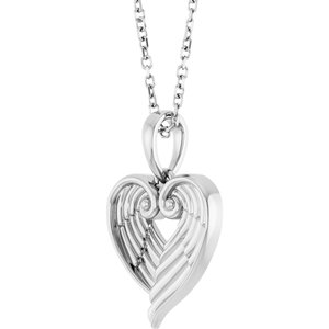 Sterling Silver 19 X 12.5 Mm 16-18 In Polished Angel Wing Heart Necklace