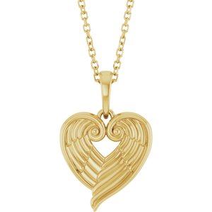14K Yellow Gold 19 X 12.5 Mm 16-18 In Polished Angel Wing Heart Necklace