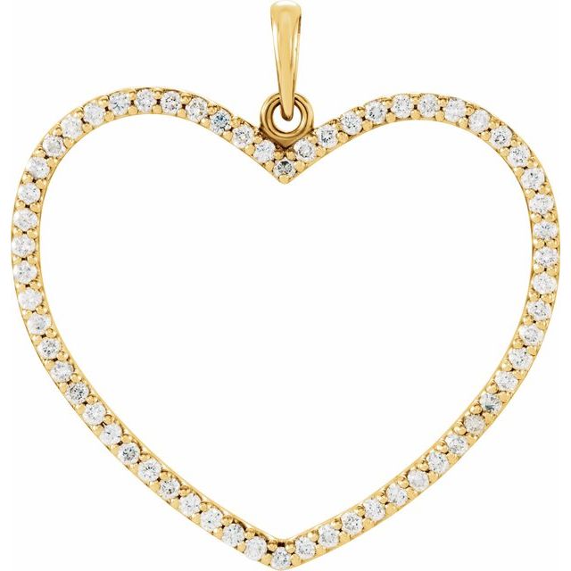14K Yellow Gold 29.5 X 28.25 Mm Polished 3/8Ctw Diamond Heart Pendant