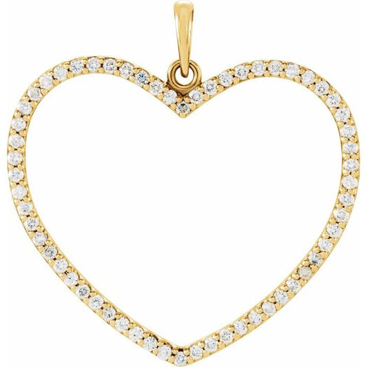14K Yellow Gold 29.5 X 28.25 Mm Polished 3/8Ctw Diamond Heart Pendant