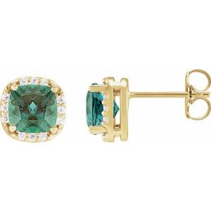 14K Yellow Gold Cushion 4 X 4 Mm Lab-Grown Alexandrite And .06 Ctw Natural Diamond Low Profile Halo-Style Earrings