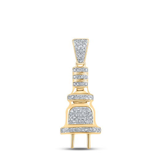 10K Yellow Gold Mens Round Diamond Power Plug Charm Pendant 1/5 Cttw, Length: 1.07 In, Width: 0.4 In