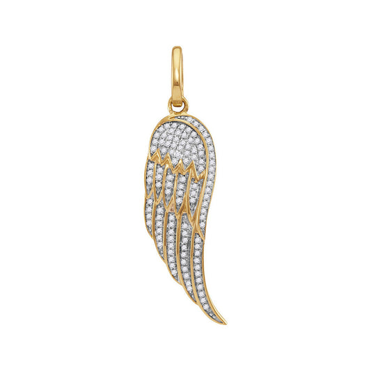 10K Yellow Gold Mens Round Diamond Feather Wing Charm Pendant 1/3 Cttw, Width: 0.39 In