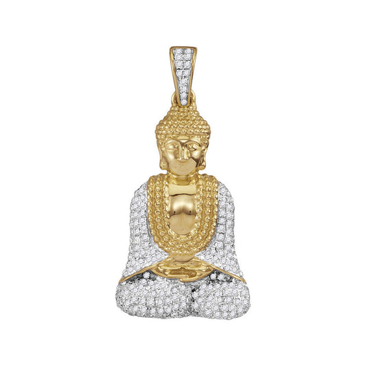 10K Yellow Gold Mens Round Diamond Gautama Buddha Charm Pendant 1/2 Cttw, Length: 1.31 In, Width: 0.64 In