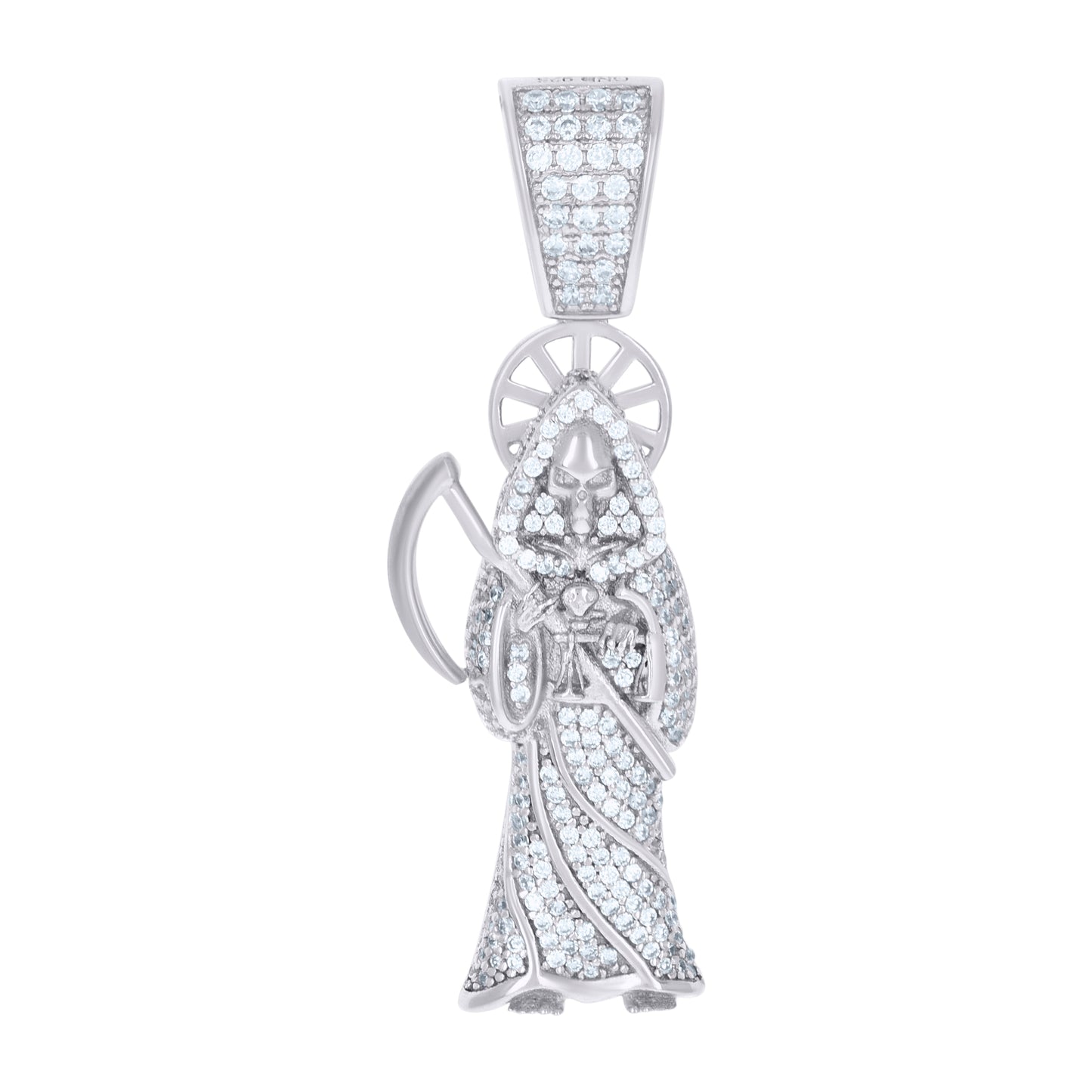 Sterling Silver Mens Cubic-Zirconia Grim Reaper Death Angel Religious Charm Pendant