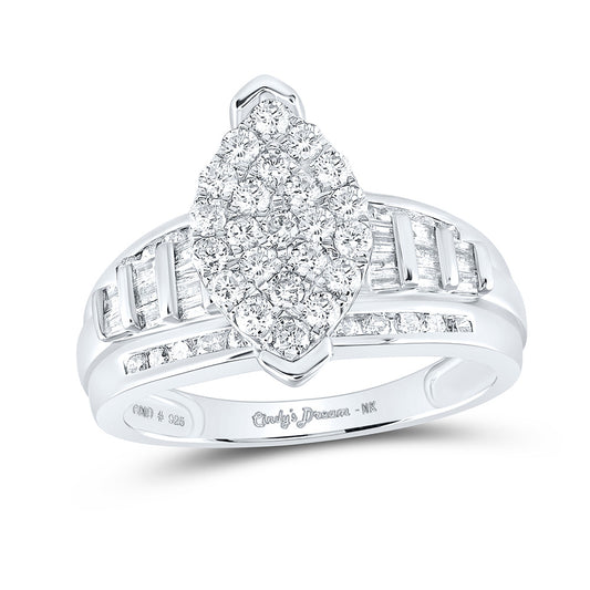 Sterling Silver Round Diamond Oval Cluster Bridal Wedding Engagement Ring 1 Cttw, Womens Size: 5-10