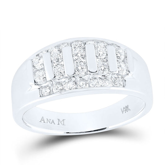 14K White Or Yellow Gold Mens Round Diamond Wedding Channel Set Band Ring , Mens Size: 7-13