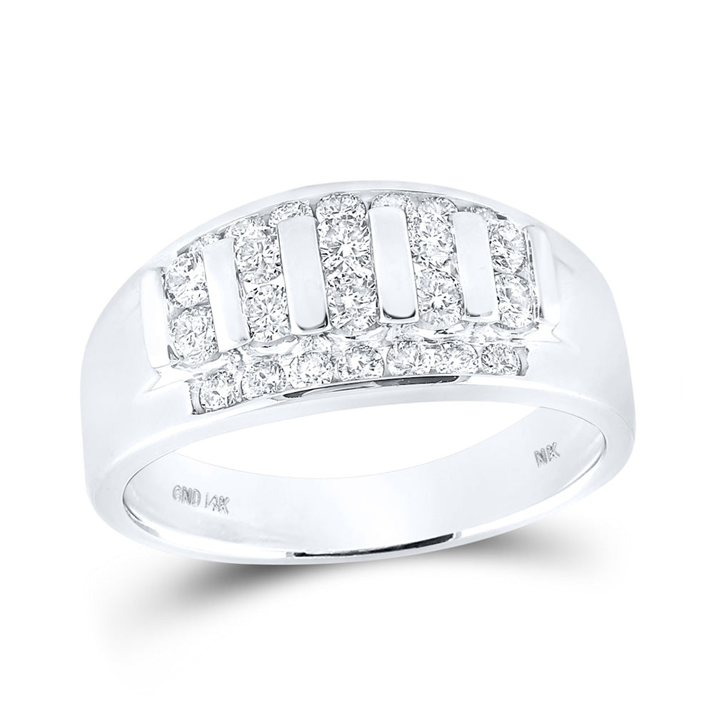 10K White Gold Mens Round Channel-set Diamond Raised Wedding Band 1 Cttw, Mens Size: 7-13
