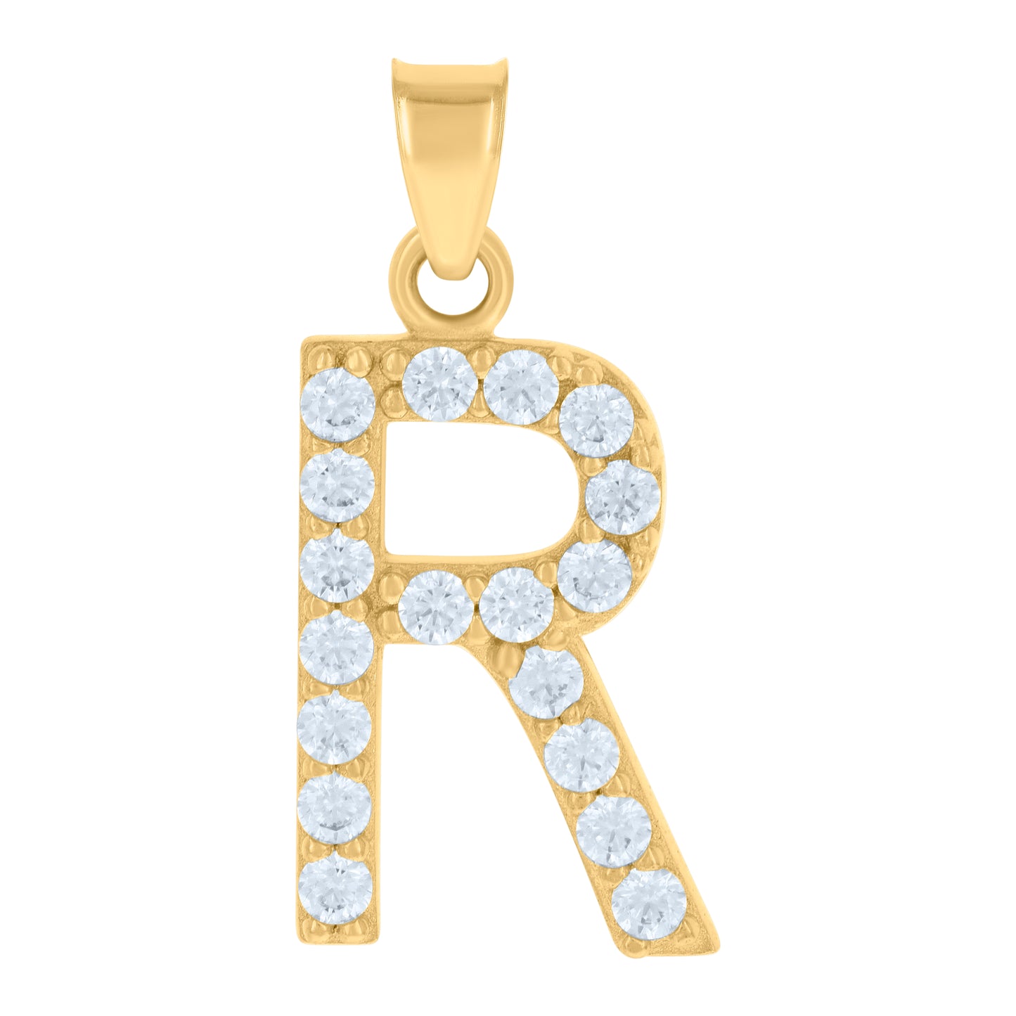 10K Yellow Gold Unisex Cubic-Zirconia Initial Alphabet Charm Pendant