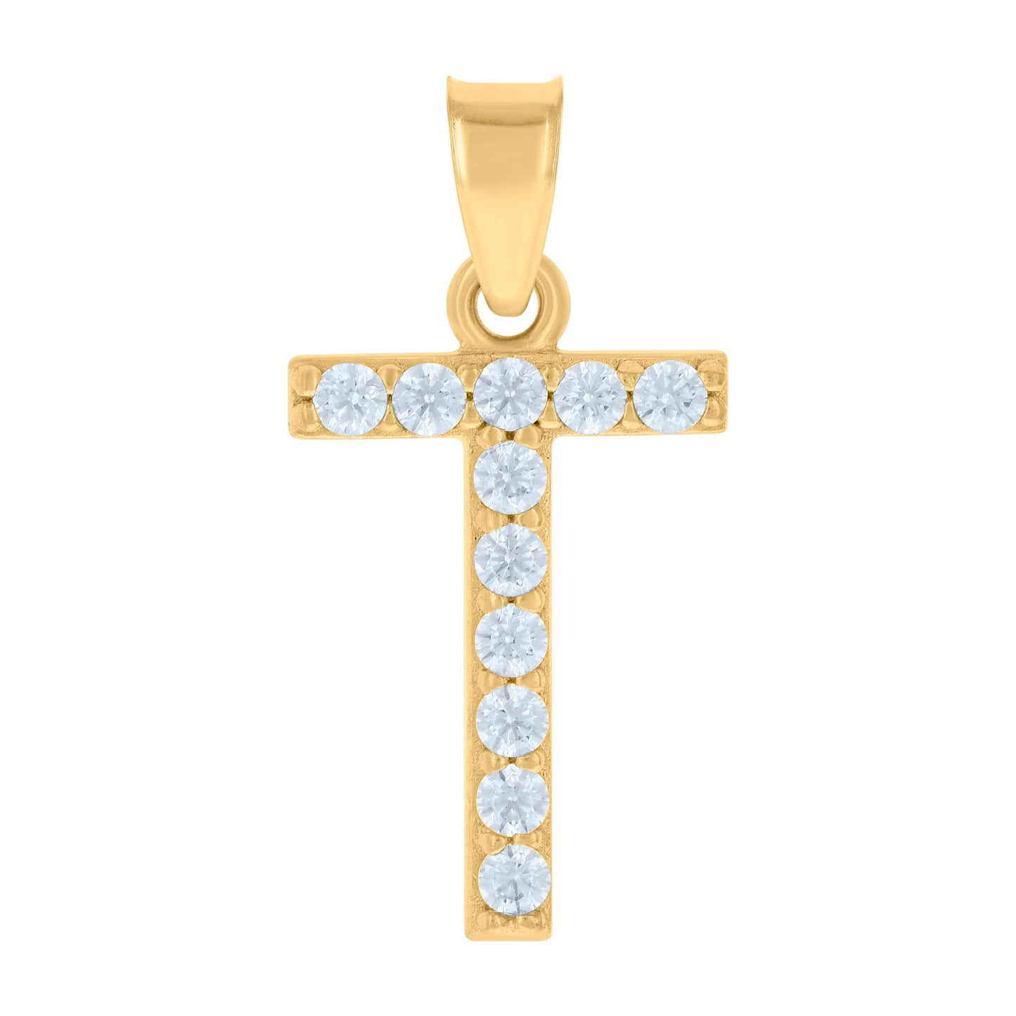 10K Yellow Gold Unisex Cubic-Zirconia Initial Alphabet Charm Pendant