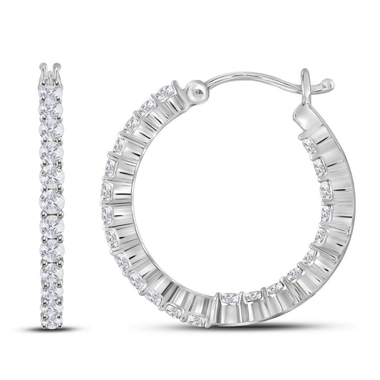 14K White Gold Womens Round Diamond Inside Outside Hoop Earrings 2 Cttw
