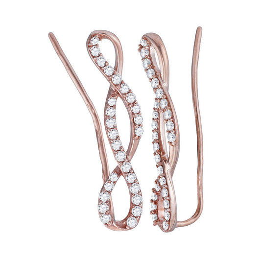 10K Rose Gold Womens Round Diamond Climber Earrings 1/2 Cttw, Length: 1 In, Width: 0.2 In