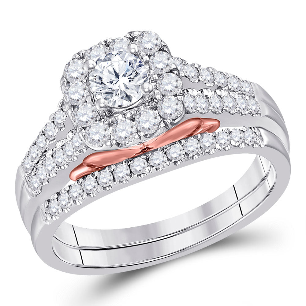 14K Two-tone Gold Round Diamond Bridal Wedding Ring Band Set 1 Cttw, Womens Size: 5-10