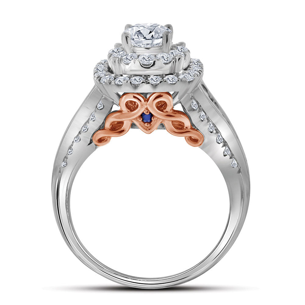 14K Two-tone Gold Round Diamond Bridal Wedding Ring Band Set 2 Cttw, Womens Size: 5-10