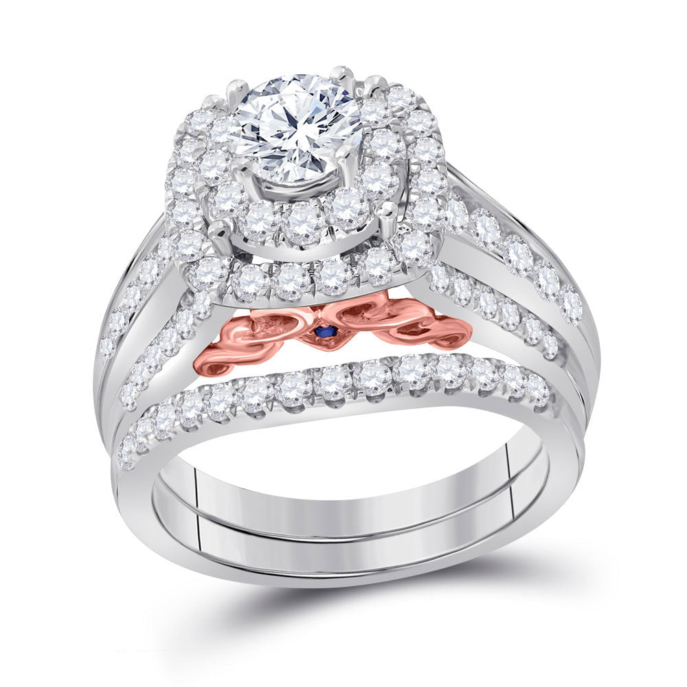 14K Two-tone Gold Round Diamond Bridal Wedding Ring Band Set 2 Cttw, Womens Size: 5-10