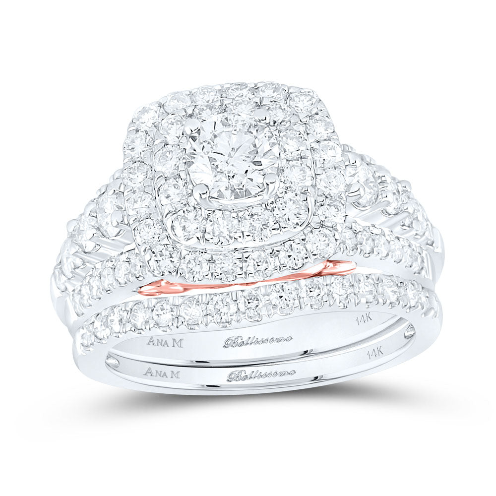 14K Two-tone Gold Round Diamond Bridal Wedding Ring Band Set 2 Cttw, Womens Size: 5-10