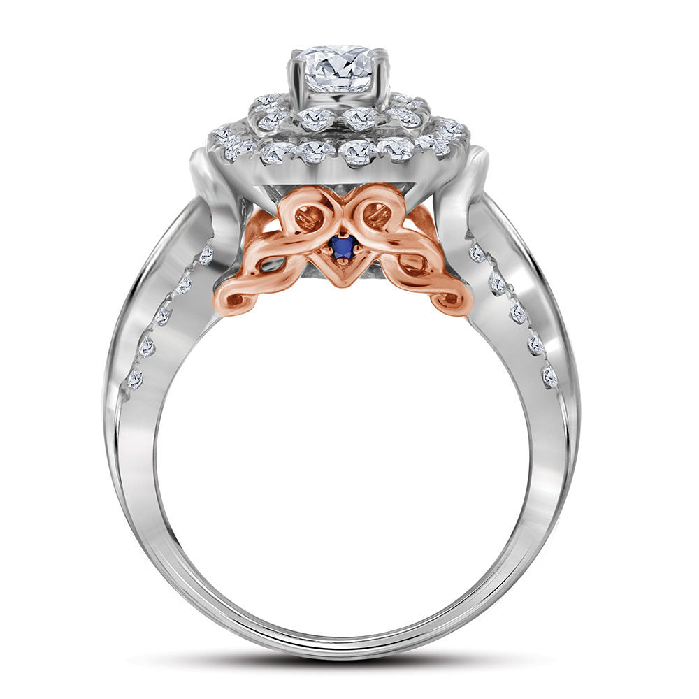 14K White Gold Round Diamond Halo Bridal Wedding Ring Band Set 2 Cttw, Womens Size: 5-10