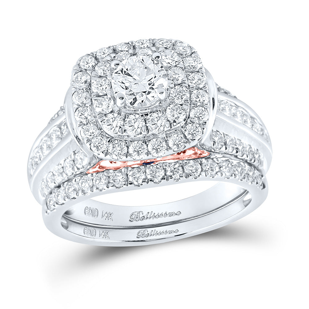 14K White Gold Round Diamond Halo Bridal Wedding Ring Band Set 2 Cttw, Womens Size: 5-10