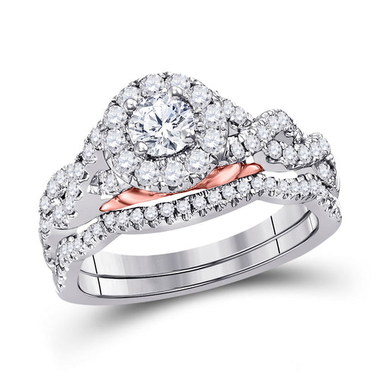 14K Two-tone Gold Round Diamond Bridal Wedding Ring Band Set 1 Cttw, Womens Size: 5-10
