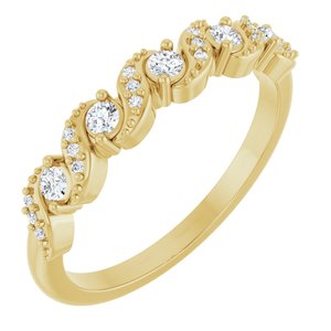 14K Yellow Gold Round 2 Mm Polished 1/5 Ctw Natural Diamond Five-Stone Anniversary Band Size 7