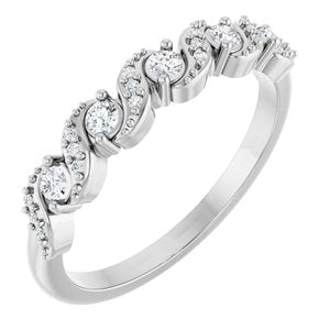 14K White Gold Round 2 Mm Polished 1/5 Ctw Natural Diamond Five-Stone Anniversary Band Size 7