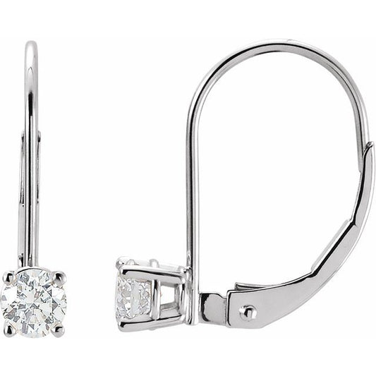 14K White Gold 4 Mm Round Lever Backs Polished Earring Mounting