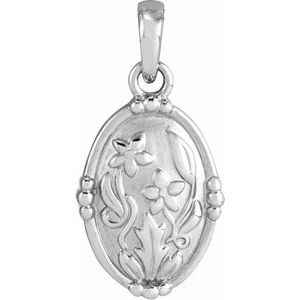 Sterling Silver 18.36 X 8.16 Mm Polished Vintage-Inspired Floral Pendant
