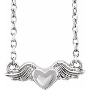 14K White Gold 12.32 X 4.61 Mm 18 In Polished Heart With Angel Wings Necklace