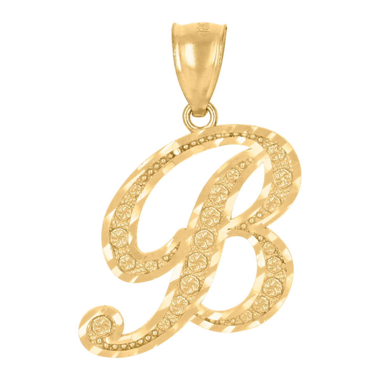 10K Yellow Gold Unisex Diamond-Cut Floral Initial Letter Charm Pendant