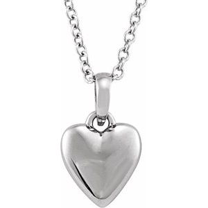 Sterling Silver 11.75 X 6.79 Mm 16-18 In Polished Puffed Heart Necklace