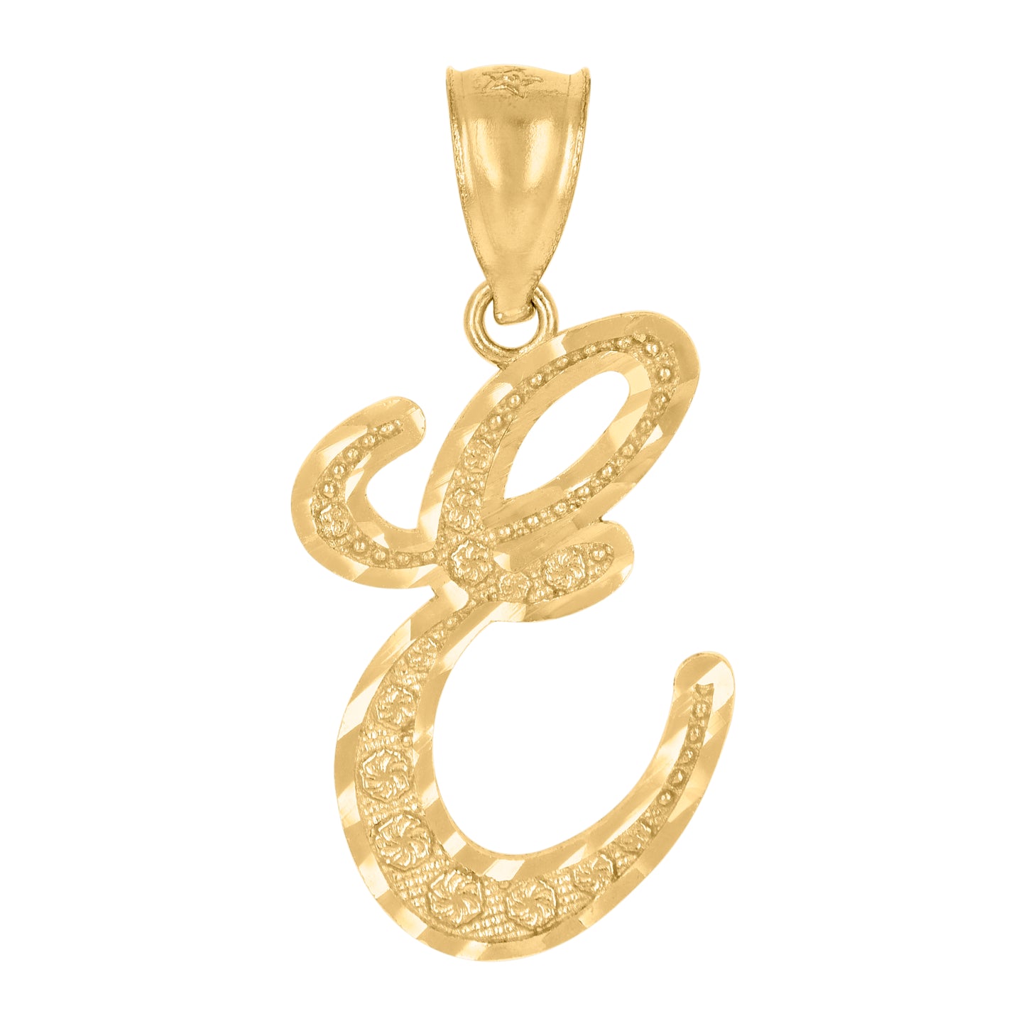 10K Yellow Gold Unisex Diamond-Cut Floral Initial Letter Charm Pendant