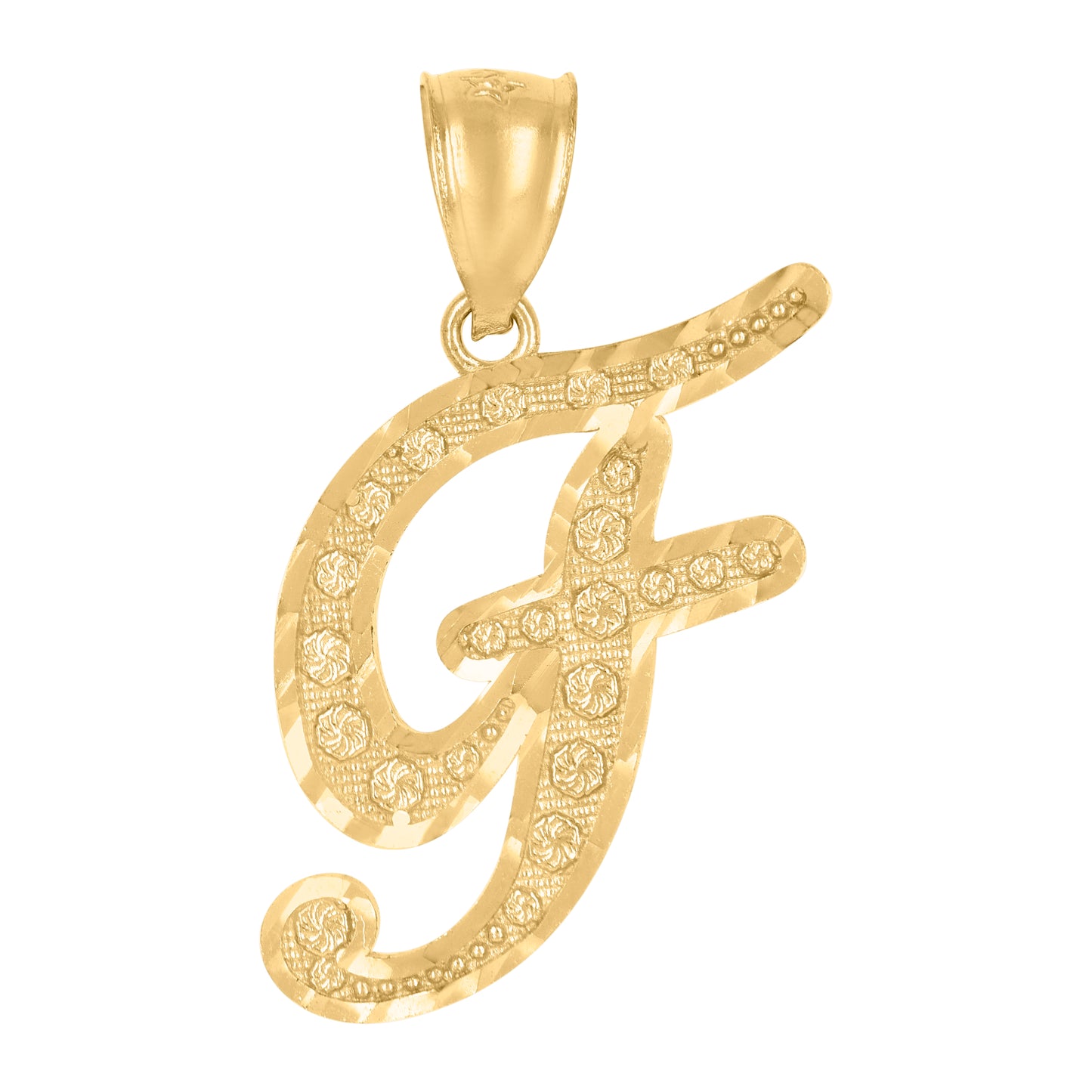 10K Yellow Gold Unisex Diamond-Cut Floral Initial Letter Charm Pendant