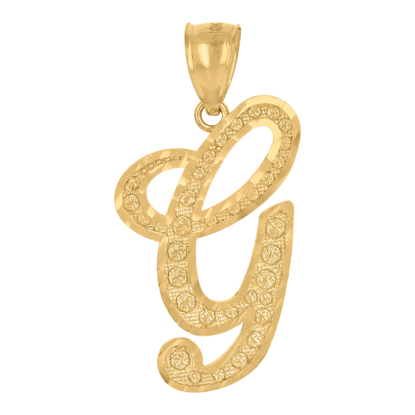 10K Yellow Gold Unisex Diamond-Cut Floral Initial Letter Charm Pendant